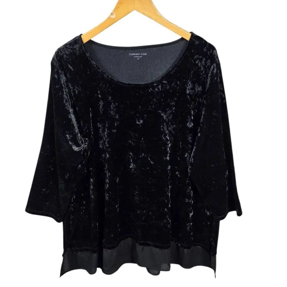 Coldwater Creek Women's Black Velvet Blouse Plus Size 2x
